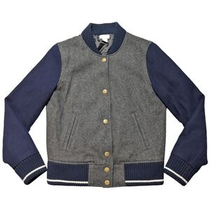 J. CREW Wool Varsity Letterman‎ Jacket Blue Gray - Women XS EUC